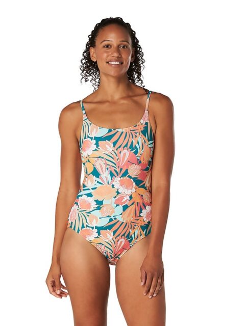 Speedo Printed Double Cross Back One Piece | DEEP LAKE BLUE 800235001-870 - Speedo Recreation Swimsuits | WOMEN One Piece Swimsuits