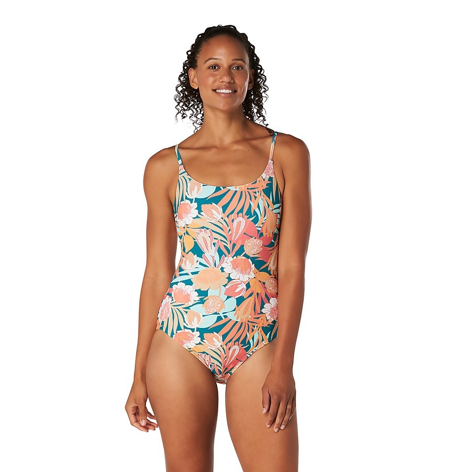Speedo Printed Double Cross Back One Piece | DEEP LAKE BLUE 800235001-870 - Speedo Recreation Swimsuits | WOMEN One Piece Swimsuits