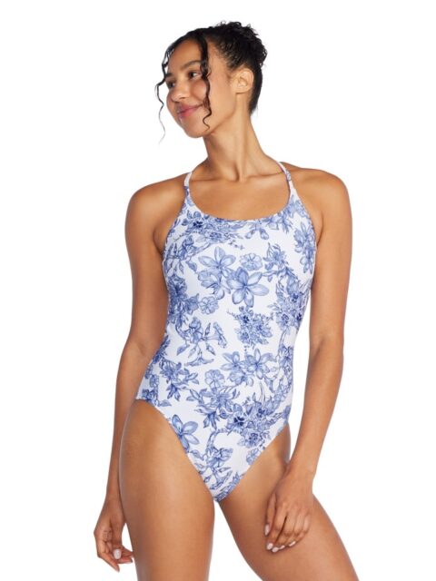 Speedo Printed Double Cross Back One Piece | BLUE 800235016-056 - Speedo Recreation Swimsuits | WOMEN One Piece Swimsuits