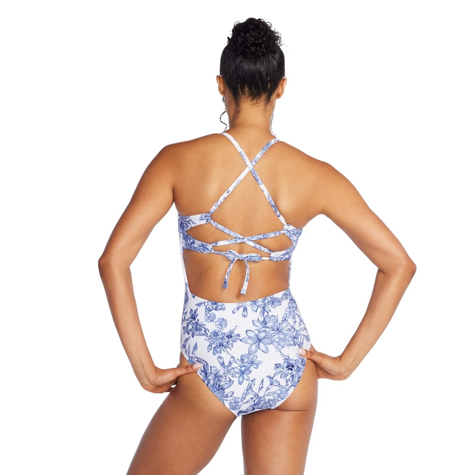 Speedo Printed Double Cross Back One Piece | BLUE 800235016-056 - Speedo Recreation Swimsuits | WOMEN One Piece Swimsuits - Image 2